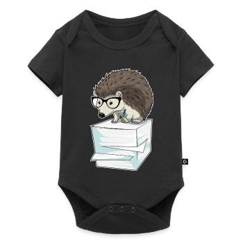 Igel Sekretärin Papierstapel Büro - Baby Premium Kurzarmbody - Schwarz - Vorne
