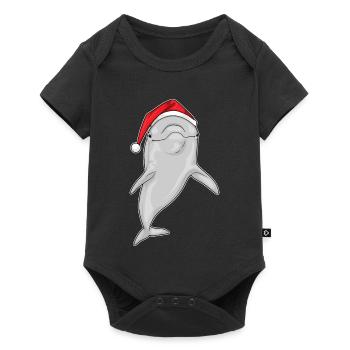 Dolphin Christmas Santa Hat - Baby Premium short-sleeve bodysuit - black - Front
