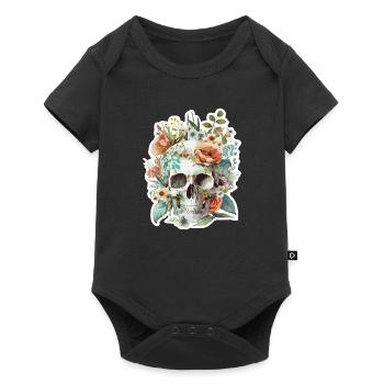 Human Skull & Flowers 10 - Baby Premium short-sleeve bodysuit - black - Front