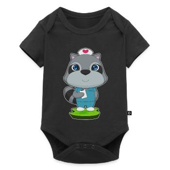 Waschbär Krankenschwester  - Baby Premium Kurzarmbody - Schwarz - Vorne