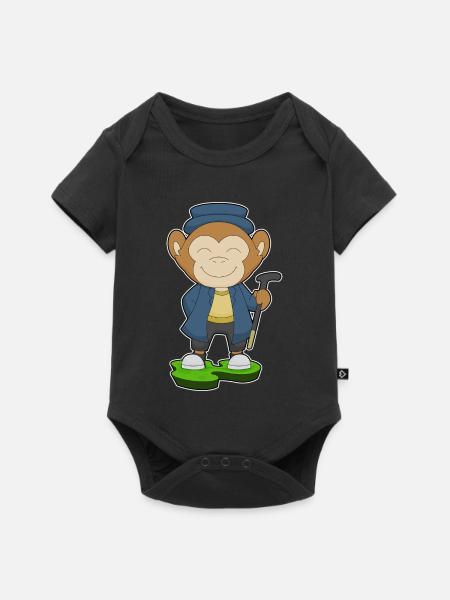Affe Rentner Gehstock - Baby Premium Kurzarmbody - Schwarz