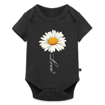 Gänseblümchenblume mit Liebe Skript - Baby Premium Kurzarmbody - Schwarz - Vorne
