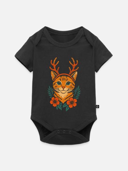 Katzen Reh mit Blumenkranz - Baby Premium Kurzarmbody - Schwarz