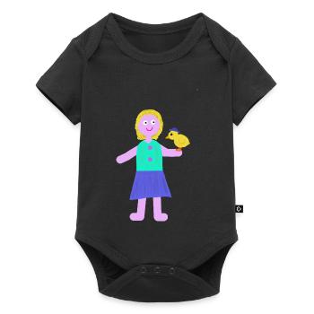 Lächelndes Mädchen Küken Huhn - Baby Premium Kurzarmbody - Schwarz - Vorne