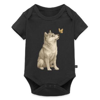 Shiba Inu with Butterfly Vintage Art - Baby Premium short-sleeve bodysuit - black - Front