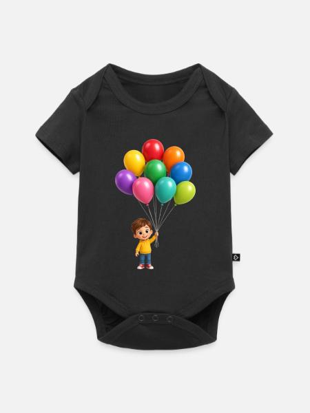 Glückliches Kind mit Regenbogenballons - Baby Premium Kurzarmbody - Schwarz
