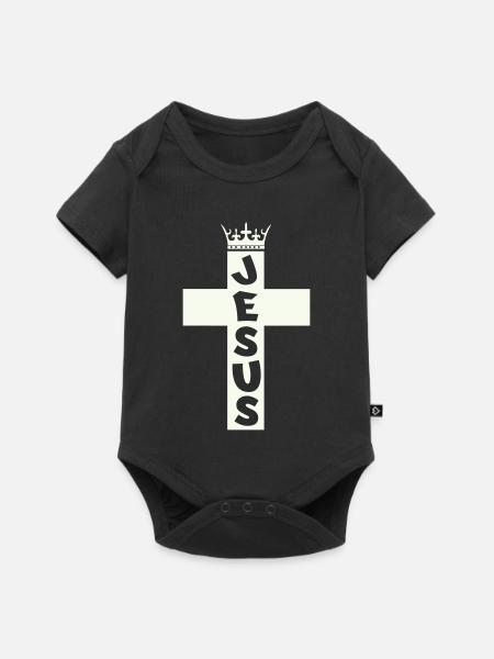 Jesus Kreuz Krone Grafik - Baby Premium Kurzarmbody - Schwarz