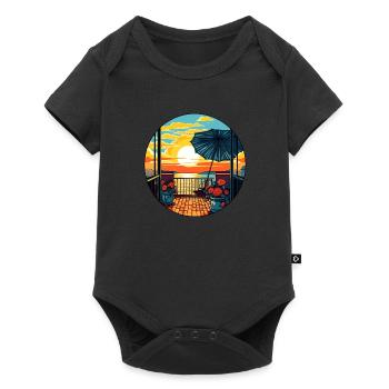 Holidays on the balcony, parasol, sun, sea - Baby Premium short-sleeve bodysuit - black - Front