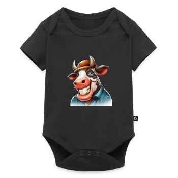 Kuh Bauernhof - Baby Premium Kurzarmbody - Schwarz - Vorne