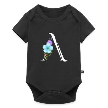 Elegant letter 'A' with flowers - Baby Premium short-sleeve bodysuit - black - Front