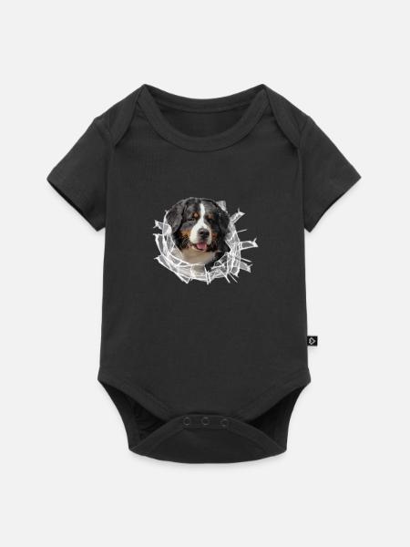 Berner Sennen Hund im *Glas-Loch* - Baby Premium Kurzarmbody - Schwarz