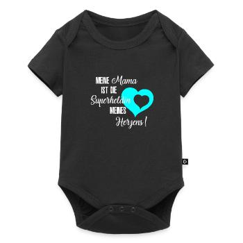 Mama - Meine Heldin, Mama im Herzen, blaues Herz - Baby Premium Kurzarmbody - Schwarz - Vorne