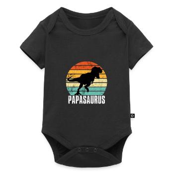 Papasaurus - Herren Vater Opa Geschenk Vatertag - Baby Premium Kurzarmbody - Schwarz - Vorne