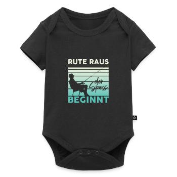 Rute Raus Der Spass Beginnt Angler Fischer - Baby Premium Kurzarmbody - Schwarz - Vorne