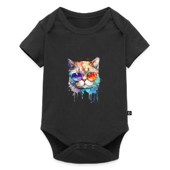 Cool Little Gamer Cat pour les amoureux des chats colorés - Body à manches courtes Premium Bébé - noir - Devant