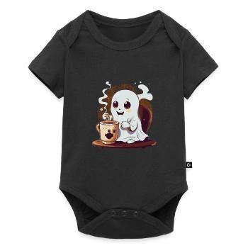 Mignon petit fantôme buvant du café - Body à manches courtes Premium Bébé - noir - Devant