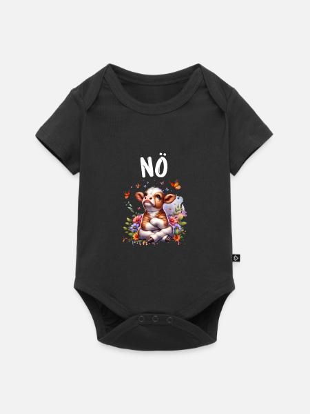 Kuh Spruch Nö für Jungen und Mädchen - Baby Premium Kurzarmbody - Schwarz