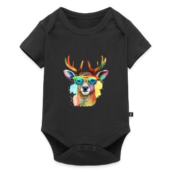 Colorful cool deer with sunglasses - Baby Premium short-sleeve bodysuit - black - Front