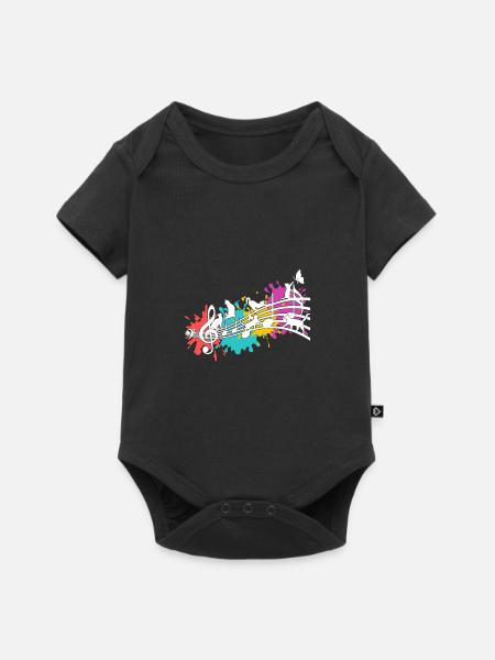 Lustige Katzen Notenlinien Farbkleckse - Baby Premium Kurzarmbody - Schwarz