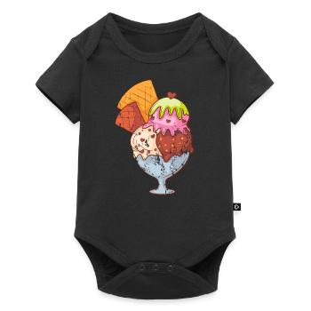 Retro vintage grunge style ice cream cup - Baby Premium short-sleeve bodysuit - black - Front