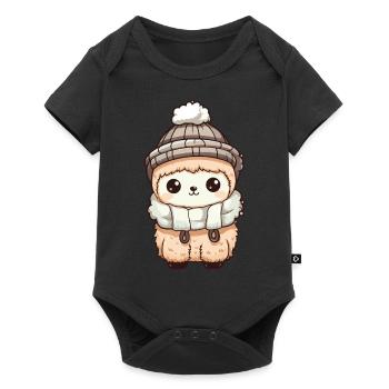Alpaca Winter Animal Cute Comic - Baby Premium short-sleeve bodysuit - black - Front