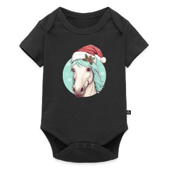 Pferd Weihnachten Weihnachtsmütze - Baby Premium Kurzarmbody - Schwarz - Vorne