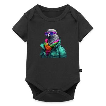 Taube mit Sonnenbrille Bunt Coole Tauben Vogel - Baby Premium Kurzarmbody - Schwarz - Vorne
