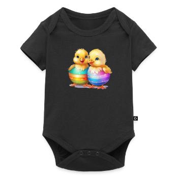 Pâques, Poussin, Oeuf De Pâques, Pâques, Drôle, Mignon - Body à manches courtes Premium Bébé - noir - Devant