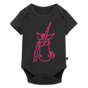 Une licorne rose folle fait une drôle de grimace - Body à manches courtes Premium Bébé - noir - Devant