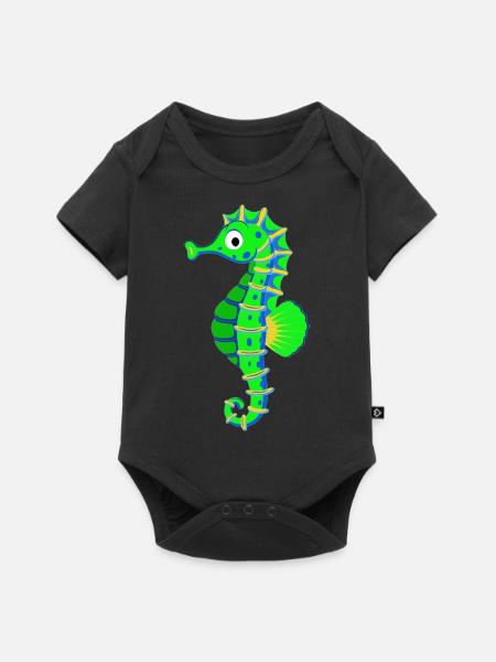 Buntes Seepferdchen Meeresbewohner Meerestier Riff - Baby Premium Kurzarmbody - Schwarz