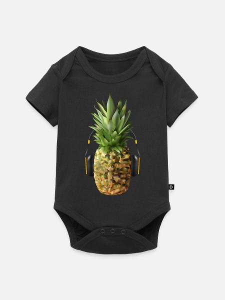 Ananas mit Headphones - Baby Premium Kurzarmbody - Schwarz
