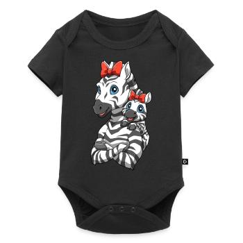 Liebevolles Zebra mit Zebra Kind für Zebra - Baby Premium Kurzarmbody - Schwarz - Vorne