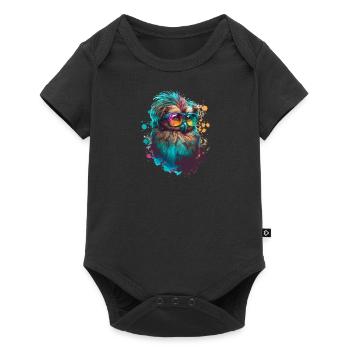 Colorful Cute Owl with Sunglasses Animal Design - Baby Premium Kurzarmbody - Schwarz - Vorne