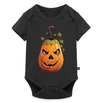 Lustiger Halloween Kürbis Kinderdesign - Baby Premium Kurzarmbody - Schwarz - Vorne