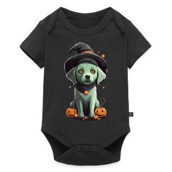 Süßer Halloween Hexen Hund Welpe Hunde Design - Baby Premium Kurzarmbody - Schwarz - Vorne