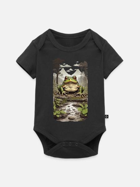 Frosch im Tropischen Regenwald Urwald Design - Baby Premium Kurzarmbody - Schwarz