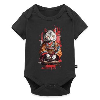 Cat in Kimono Japan Popart Retro Design - Baby Premium short-sleeve bodysuit - black - Front