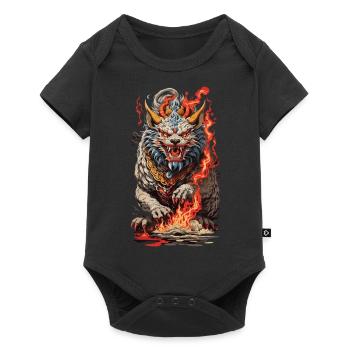 Feu Yokai Lion Vintage Ukiyo-e Art Style - Body à manches courtes Premium Bébé - noir - Devant