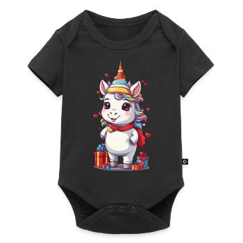 Süßes Einhorn Zauber an Weihnachten mit Geschenken - Baby Premium Kurzarmbody - Schwarz - Vorne