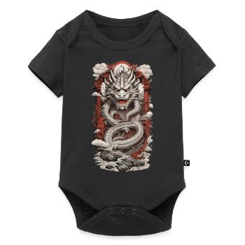Asiatischer Drache im Retro Ukiyo-E Japan Stil - Baby Premium Kurzarmbody - Schwarz - Vorne