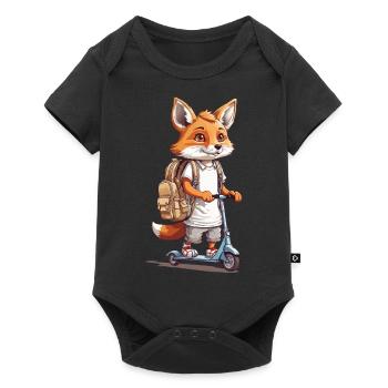 Schulweg Fuchs Einschulung Roller Abenteuer Design - Baby Premium Kurzarmbody - Schwarz - Vorne