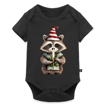 raton laveur avec cadeau vert et chapeau de Père Noël - Body à manches courtes Premium Bébé - noir - Devant