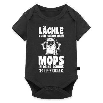Hund Mops - Baby Premium Kurzarmbody - Schwarz - Vorne