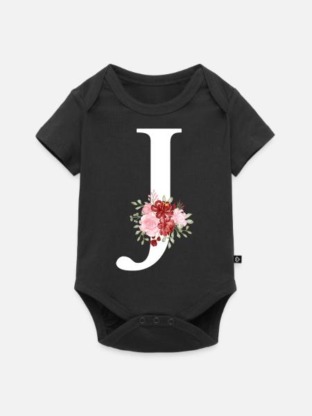Roter floraler J-Buchstabe - Baby Premium Kurzarmbody - Schwarz