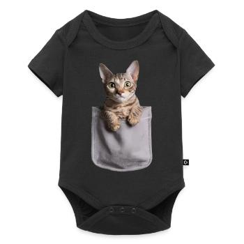 Cornish Rex Katze in der Tasche Geschenk - Baby Premium Kurzarmbody - Schwarz - Vorne
