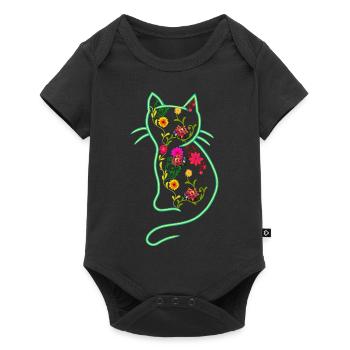 Cat Retro Spring Floral 80s Ladybug - Baby Premium short-sleeve bodysuit - black - Front