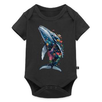 Lebendiges farbenfrohes künstlerisches Hai-Design - Baby Premium Kurzarmbody - Schwarz - Vorne