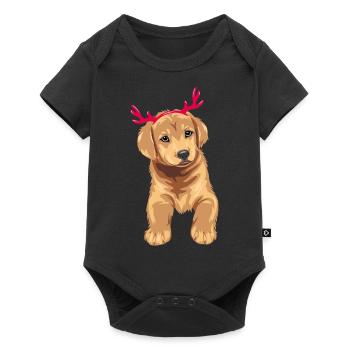 Cute Retriever puppy dog with Christmas deer horns - Baby Premium short-sleeve bodysuit - black - Front