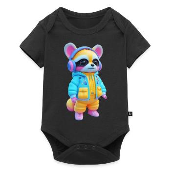 Raccoon with headphones - Baby Premium short-sleeve bodysuit - black - Front