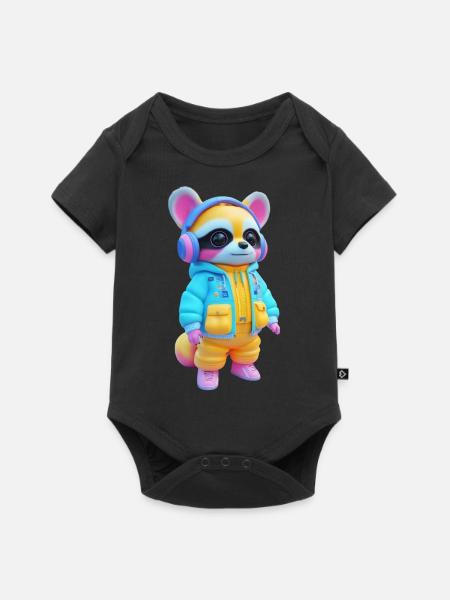 Waschbär mit Kopfhörern - Baby Premium Kurzarmbody - Schwarz